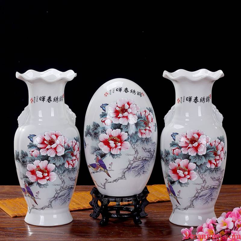 Jingdezhen ceramics archaize manual three - piece vase peony flower furnishing articles fashionable sitting room arts and crafts