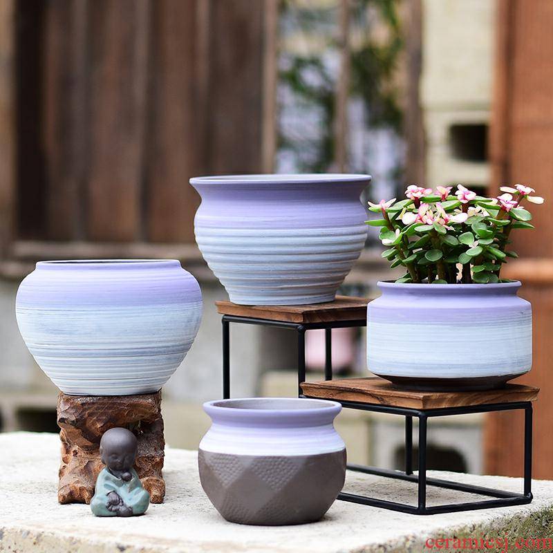 Fleshy flower pot in ceramic purple sand bag mail specials coarse pottery breathable household creative new flesh POTS of the plants