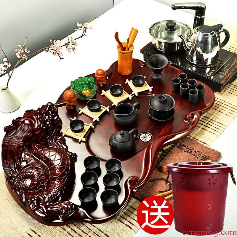 Hui, make tea sets purple kung fu tea ice crack of a complete set of tea set induction cooker solid wood tea tray tea tea sea