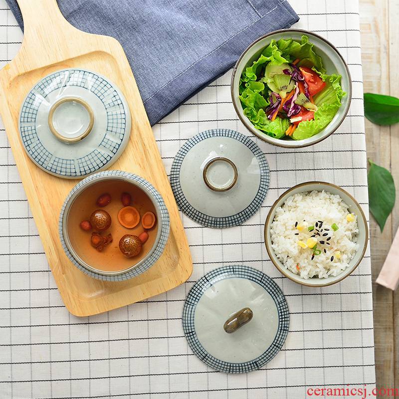 The Line series tureen grid small pure and fresh and ceramic bowl with cover, Japan and South Chesapeake creative ceramic tableware and coarse pottery
