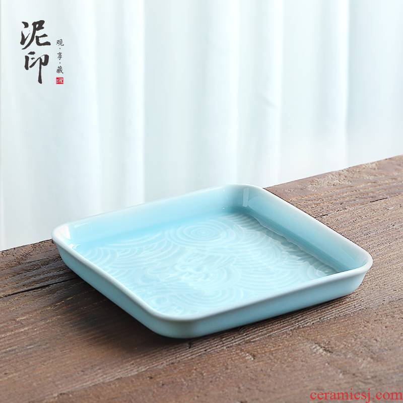 Mud seal small household ground tea set square, a rectangle dry mercifully set contracted ceramic tea saucer kung fu tea set