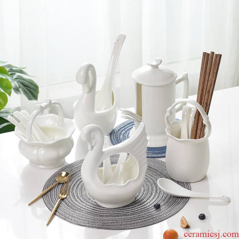 Kitchen shelf ipads porcelain pure white bamboo chopsticks chopsticks box ceramics cutlery receive basket swan