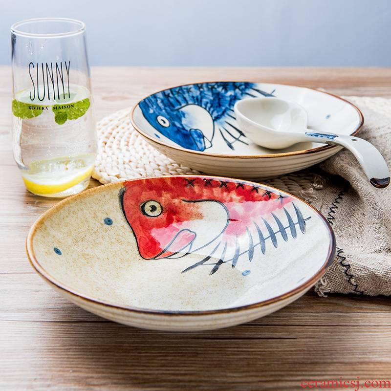 Creative Japanese dish soup plate deep dish household food dish circular hand - made ceramic plates move nest dish plate