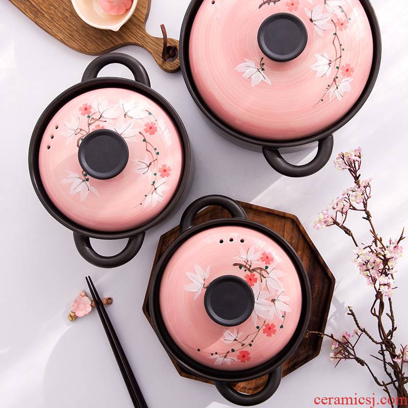 High - temperature ears multi - function soup pot stew Japanese hand - made maple leaf with cover ceramic boring casserole soup pot boil milk pot
