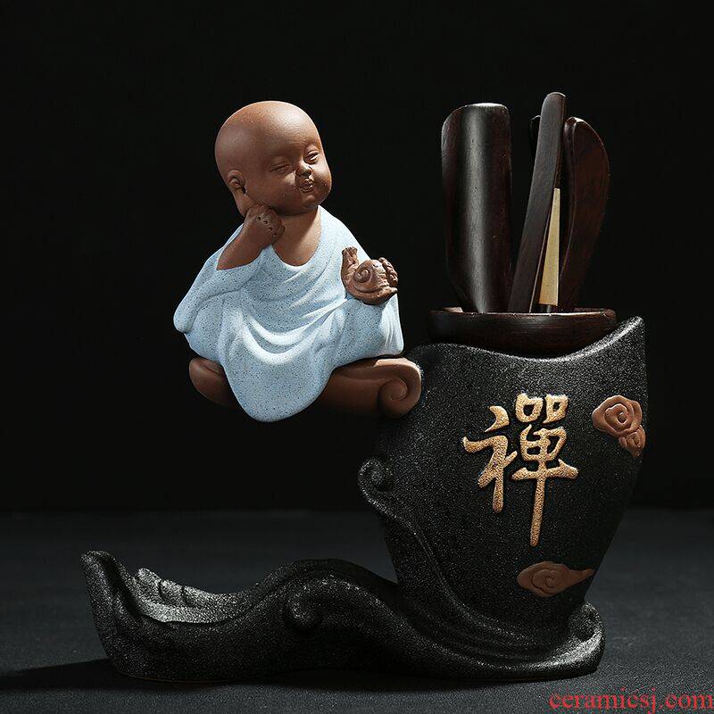 Black pottery tea six gentleman kung fu tea tea pet parts contracted solid wood ChaGa tea tin wenge 6 gentleman