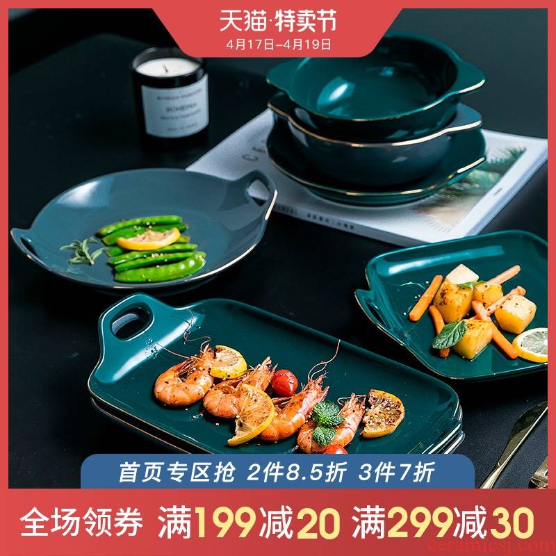 Good creative ceramic plate tray rectangle web celebrity food dish Nordic western - style food tableware home plate plate