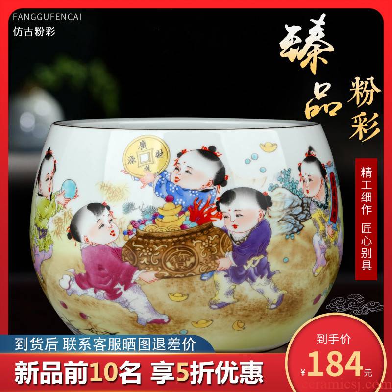 Jingdezhen ceramic powder enamel creative home desktop cylinder cornucopia adornment of the sitting room porch feng shui plutus furnishing articles