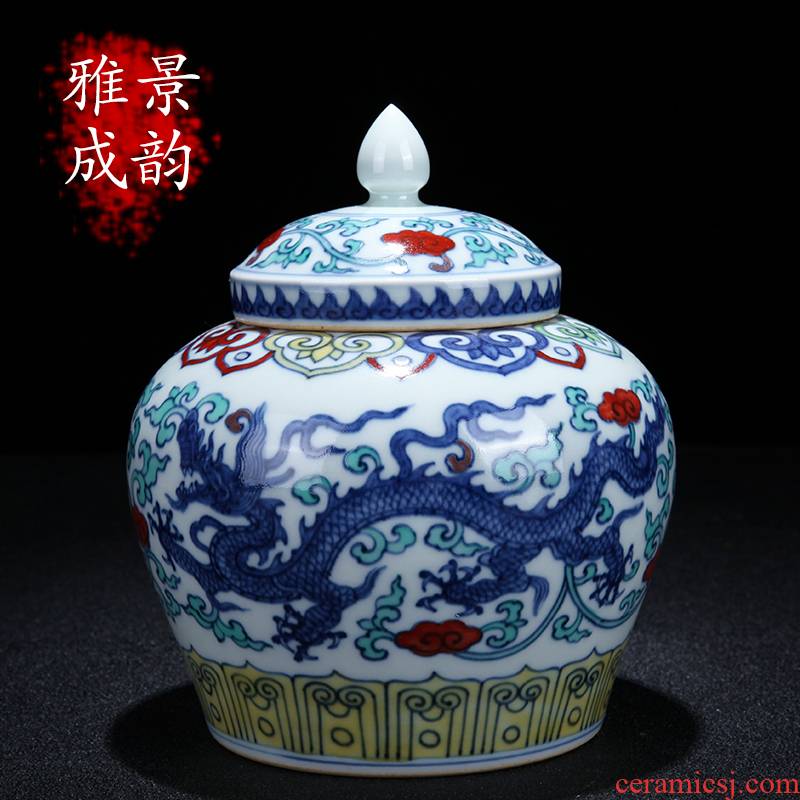 Jingdezhen ceramic tea pot new Chinese hand - made color bucket day word tea tea tea storage tank furnishing articles