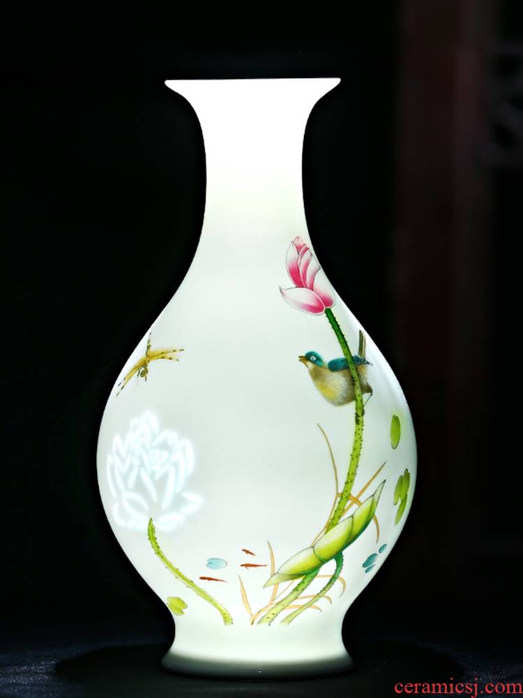Jingdezhen ceramics thin foetus lotus flower vases, flower arrangement sitting room of Chinese style household rich ancient frame crafts ornament