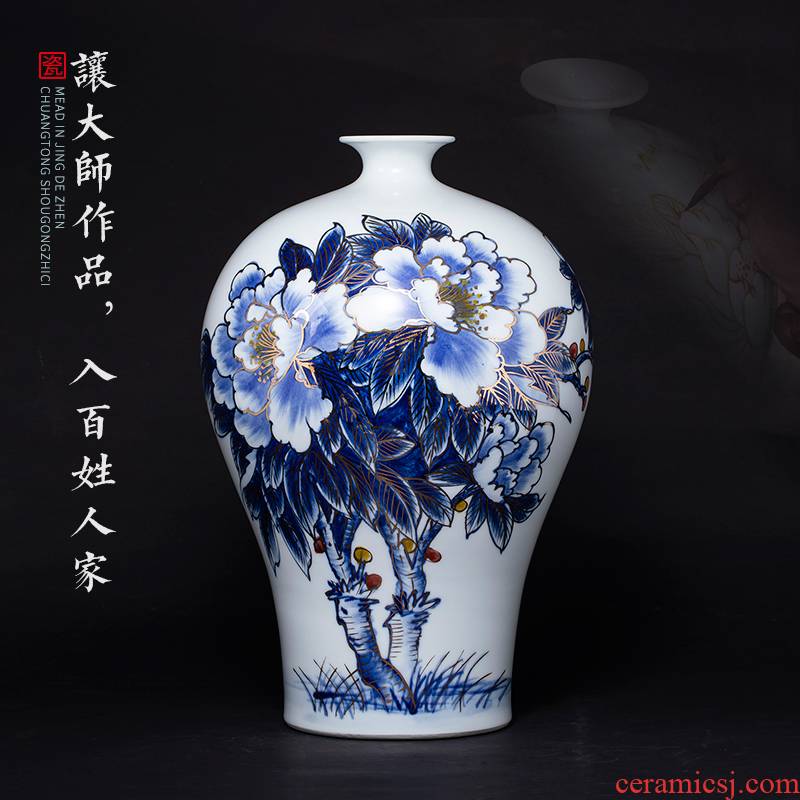 The Master of jingdezhen ceramics hand - made of blue and white porcelain vases, flower arrangement sitting room of Chinese style decoration gifts TV ark, furnishing articles