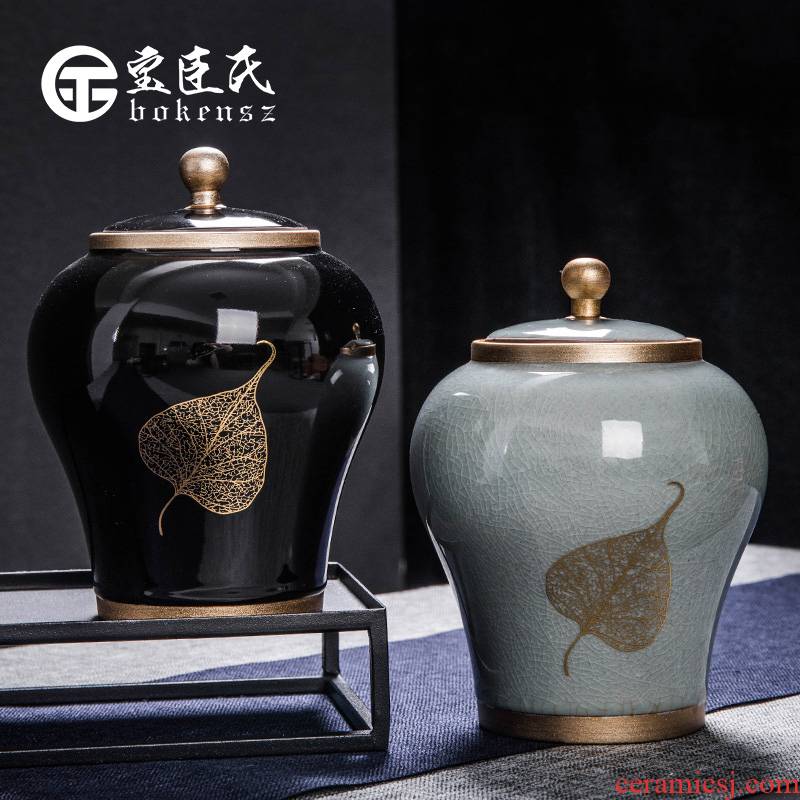 Receives caddy fixings ceramic seal pot small household portable storage medium storage tank Receives the tea box of tea set