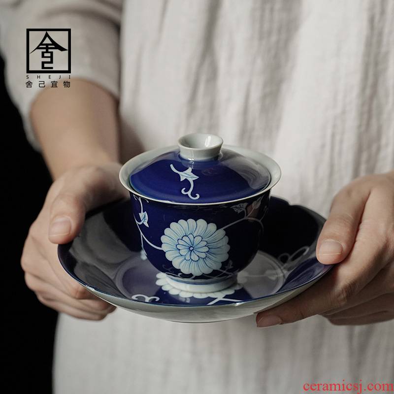Jingdezhen tureen tea bowl suit large full color single tea GaiWanCha ceramic tea cup three cups