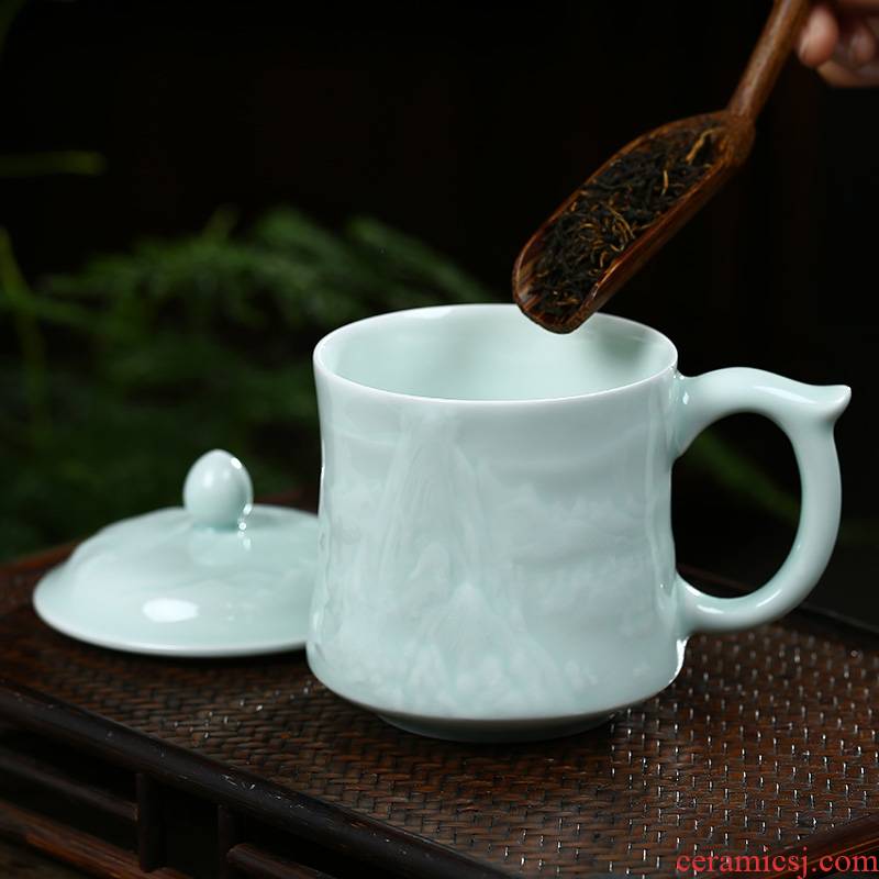 Jingdezhen shadow blue its ceramic tea cup with lid keller cups office boss cup cup gift cup