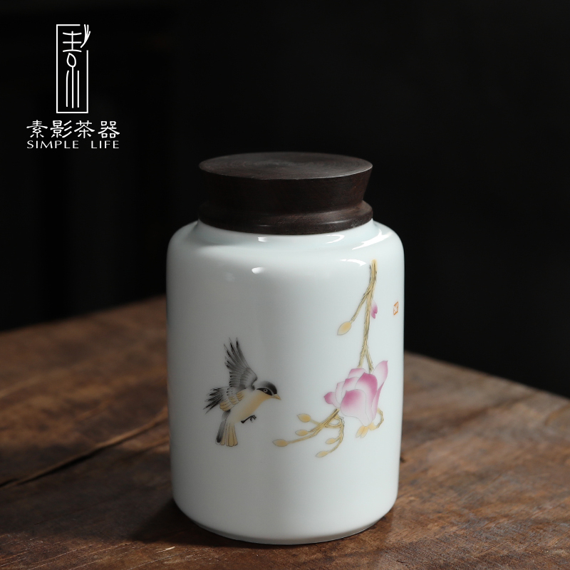 Plain film dehua caddy fixings them seal pot tea warehouse small household saving storage jar ceramic ink and wind