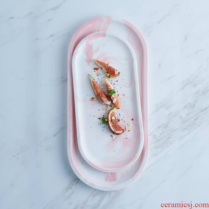 Creative marble plate elliptical plate ZiWen ceramic tray was home dessert plate sushi plate up phnom penh dinner plate