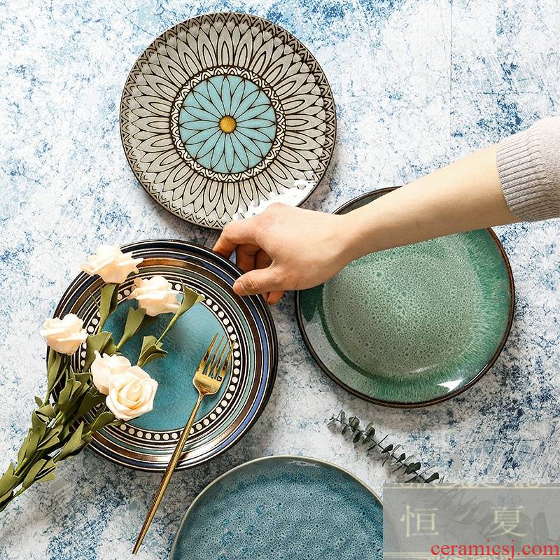 The Flat ceramic plate creative dishes Japanese - style tableware household sushi plate restoring ancient ways round fruit bowl variable personalities