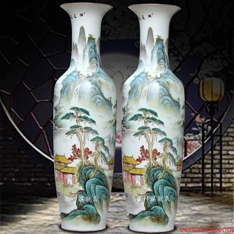 Hand made pastel rich landscape painting big sitting room of large porcelain of jingdezhen ceramics vase furnishing articles