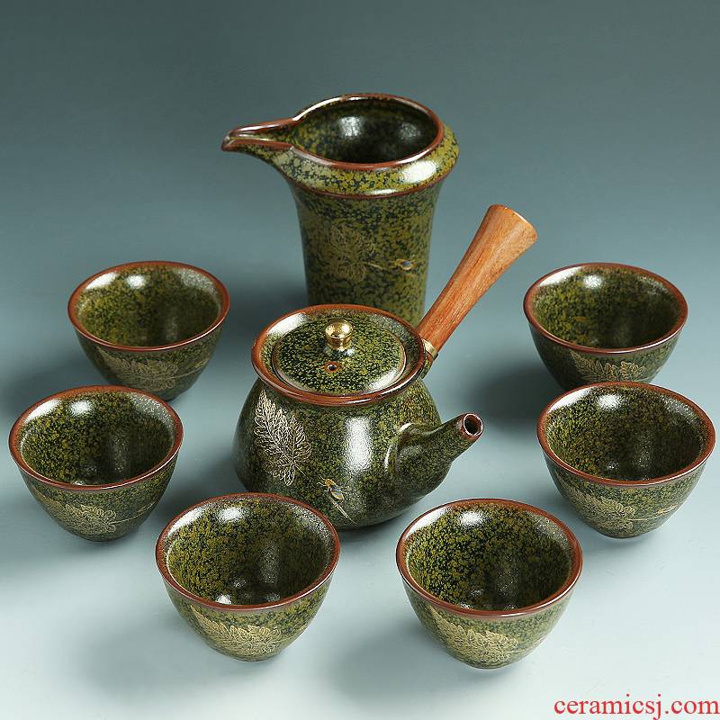 Checking out tea tea set at the end of the restoring ancient ways is a complete set of kung fu tea set household variable temmoku glaze ceramic cup gift