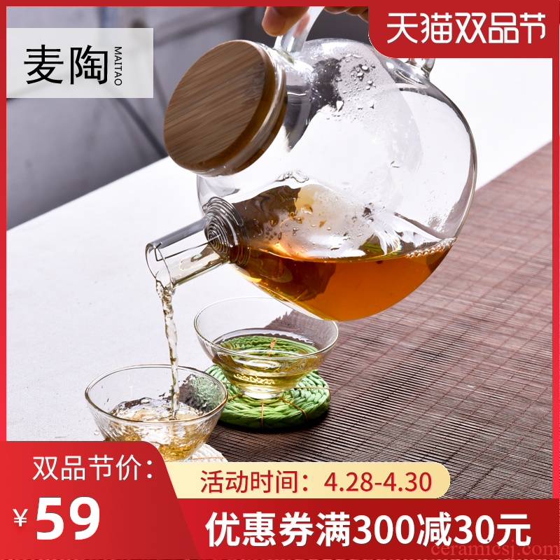 Kung fu tea kettle MaiTao heat - resistant glass checking wooden cover flower teapot tea cups tea kettle
