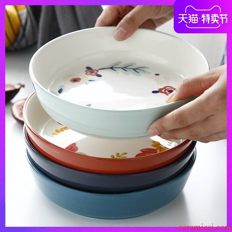 Ceramic plate 0 individuality creative FanPan northern Japanese circular plate can be the household microwave tableware food dish