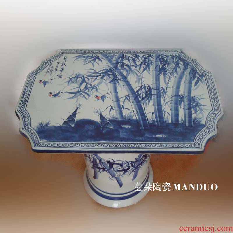 Jingdezhen blue and white flowers and birds hand - made a rectangle China custom table rectangle balcony table