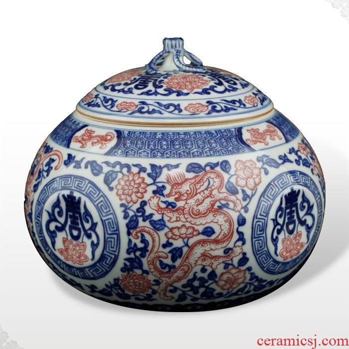 Hand antique pottery and porcelain of jingdezhen porcelain tea caddy fixings ceramic blue and white porcelain tea pot storage tank
