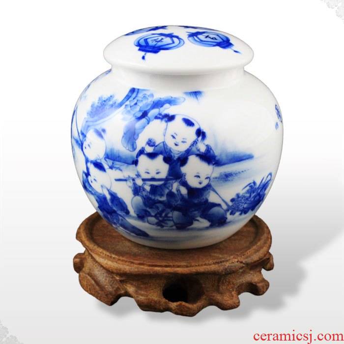 Offered home - cooked made in blue and white porcelain of jingdezhen hand - made tea caddy fixings ritual 【 】 a joyful childhood pu - erh tea tieguanyin
