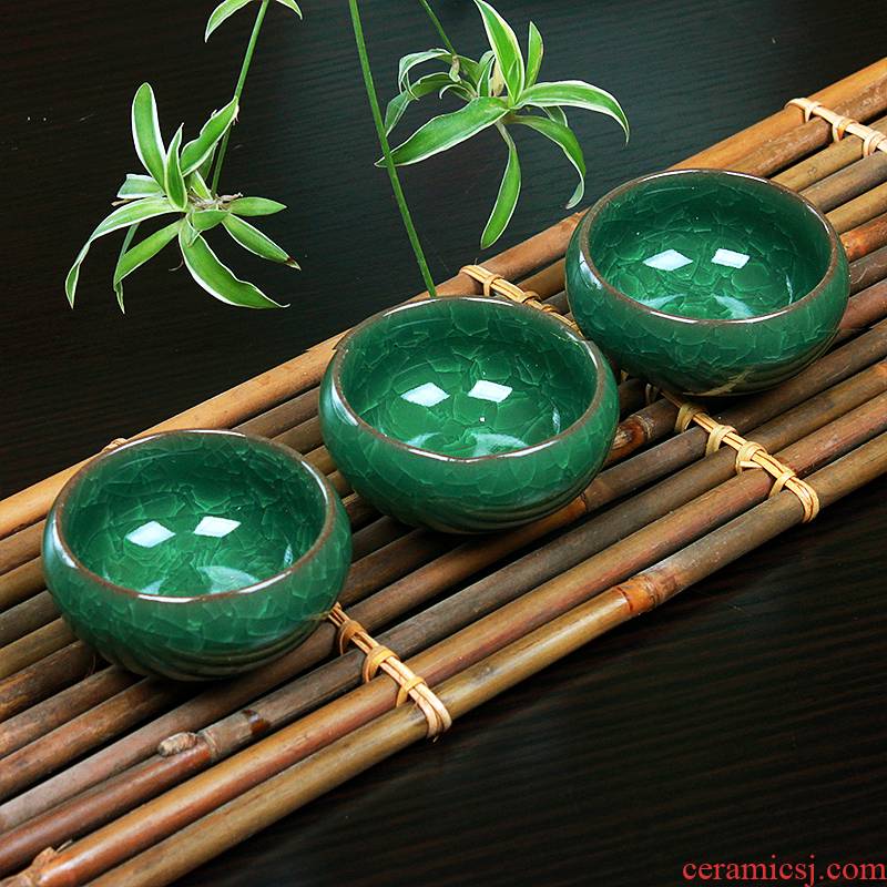 Palettes mingyuan tea ice crack glaze teacup sample tea cup individual cups malachite green open piece of kung fu tea set for