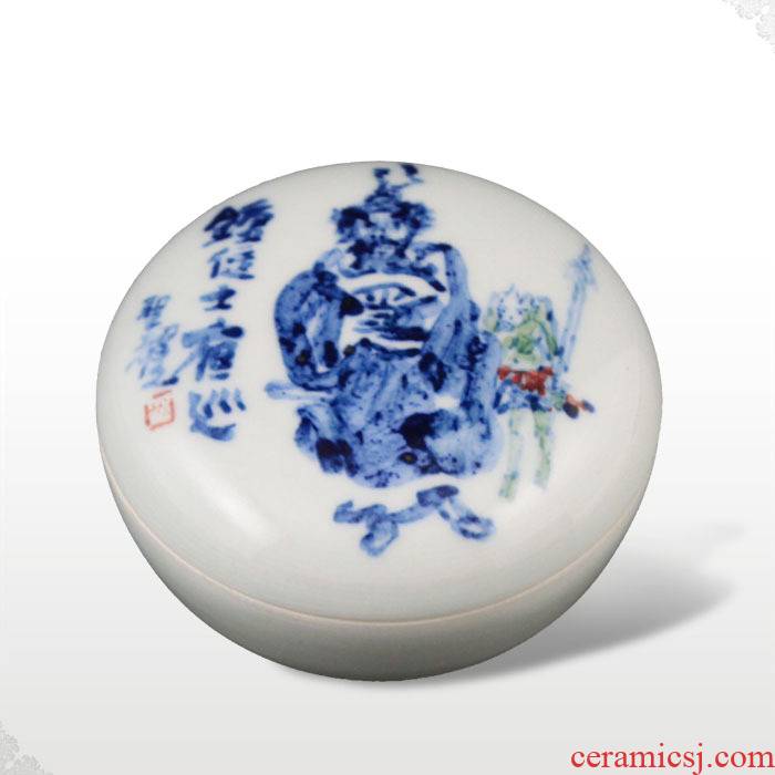 Offered home - cooked in jingdezhen porcelain stationery inkpad box of famous blue and white porcelain furnishing articles Tang Shengyao hand draw freehand brushwork in traditional Chinese gifts