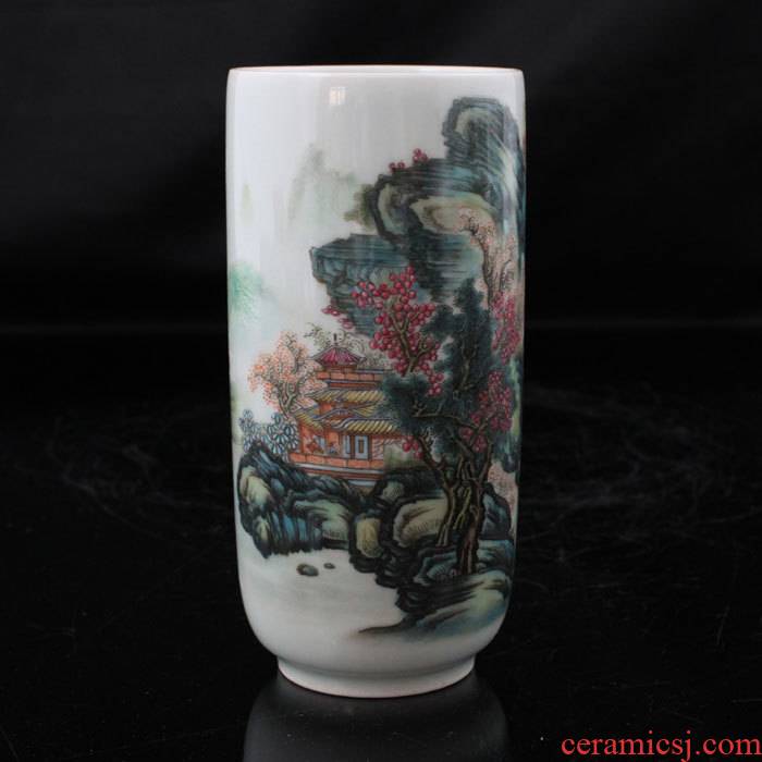 Hand - made ceramic classical Ming and the qing dynasties four supplies archaize of colored enamel porcelain brush pot high - grade ceramic brush pot furnishing articles