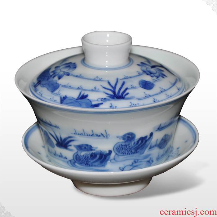 Offered home - cooked tureen three hand blue and white porcelain in jingdezhen tea tea cup at rhyme high pu 'er 】