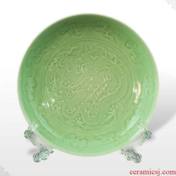 Offered home - cooked in jingdezhen engraving color glaze porcelain tableware vegetable dish LIDS, hang dish checking ceramic decoration gifts