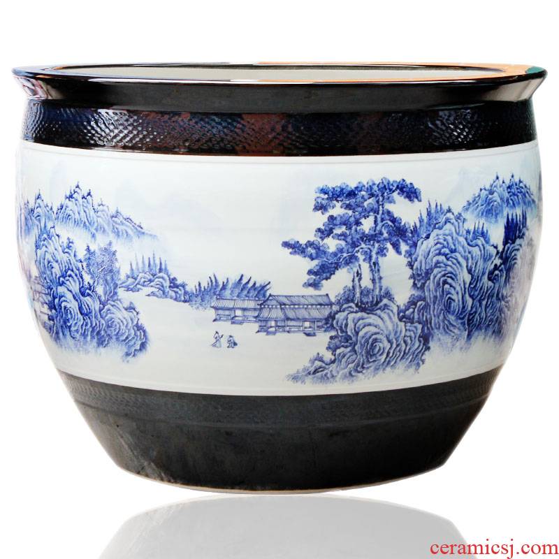 Yg0 jingdezhen ceramic checking painting tank large flower pot of blue and white porcelain garden furnishing articles to heavy large