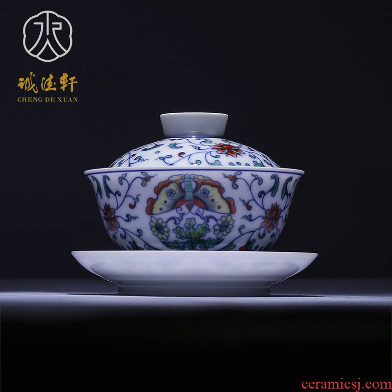 Jingdezhen hand - made kung fu tea set only three cups porcelain single set of tureen 7 bucket decorated the spring breeze