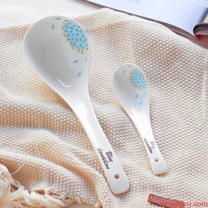 Dandelion creative ceramic tableware small household porridge spoon, spoon, run long handle big spoon, spoon, shengfan centiliter