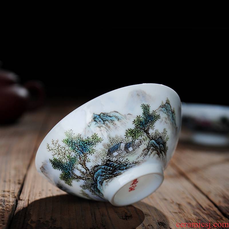 Jingdezhen ceramic kung fu tea cup single CPU hand - made enamel hat to a cup of tea light blue and white sample tea cup drawing personal cup