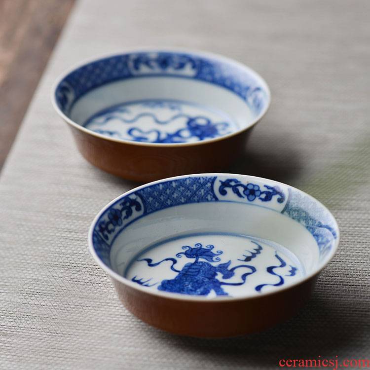Offered home - cooked at flavour sauce glaze in jingdezhen blue and white lion ball saucer checking archaize ceramic tea set