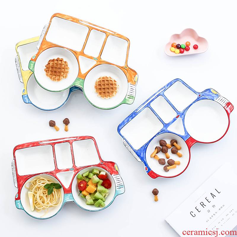 Baby meal plate tableware ceramics creative cartoon car breakfast dish bowl, lovely household space frame plate