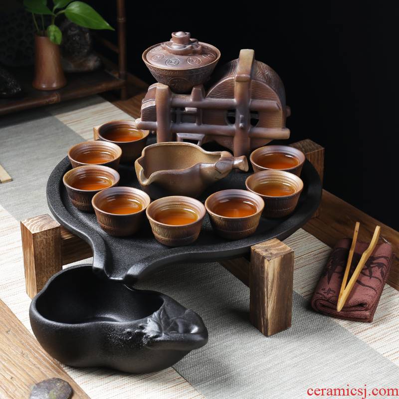 ZongTang semi automatic kung fu tea set lazy creative tea teapot teacup millstones whole household ceramics