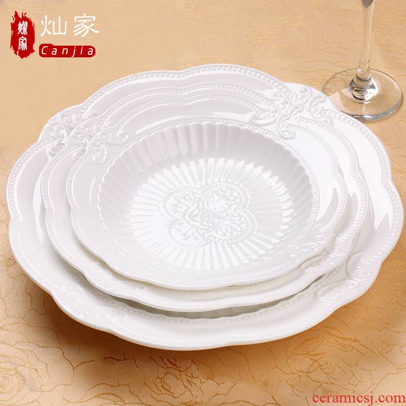 Creative European white anaglyph ipads porcelain tableware ceramics western - style food dish dish dish of plate all the cake plate