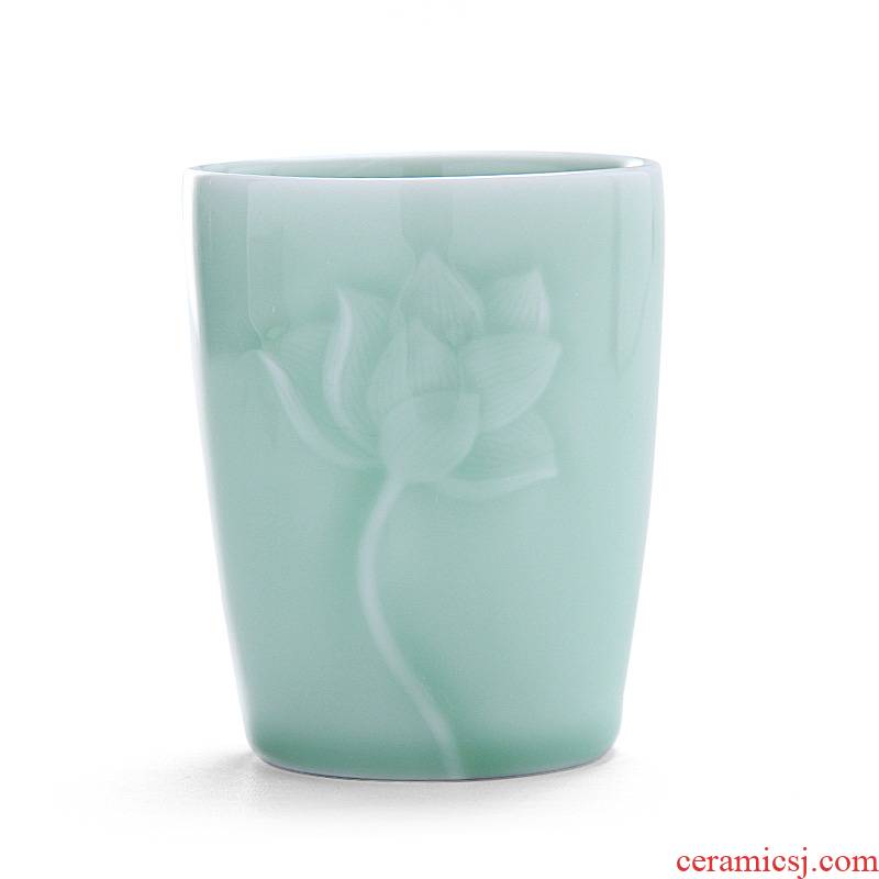 Mingyuan FengTang brand quality goods name plum green longquan celadon teacup glass embossed lotus cup with a cup of warm hand