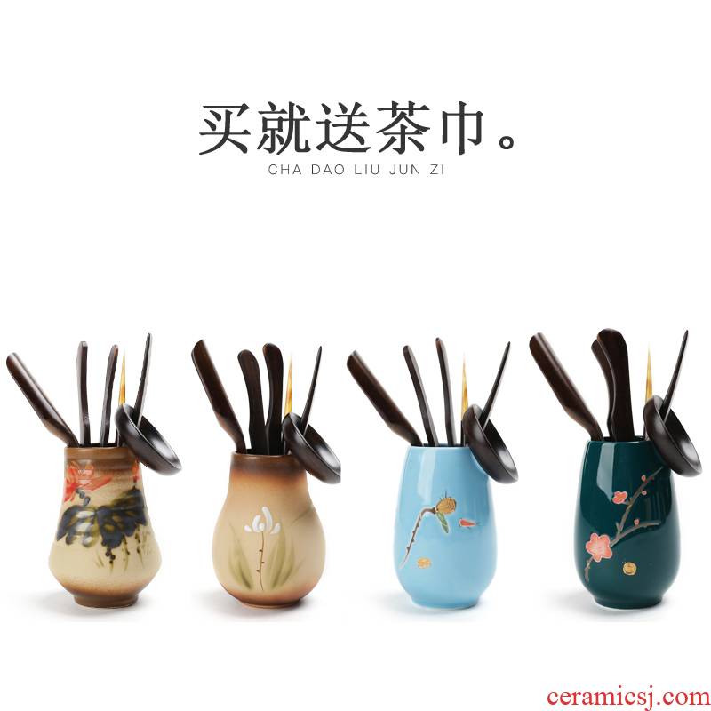 ZongTang tea six gentleman 's suit of a complete set of kung fu tea accessories your up ceramics bamboo chicken wings ebony wood ChaGa