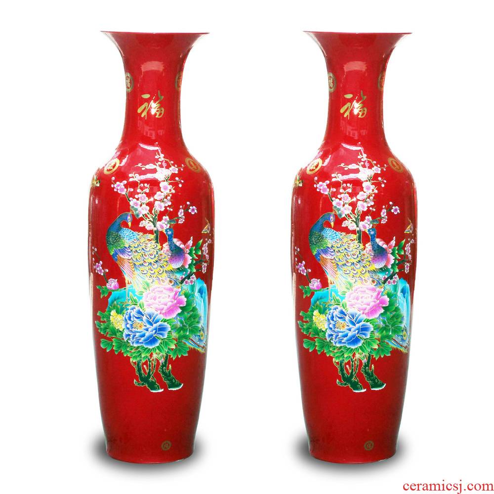Jingdezhen ceramics China red peacock vase peony riches and honour the contributor of large modern home furnishing articles sitting room