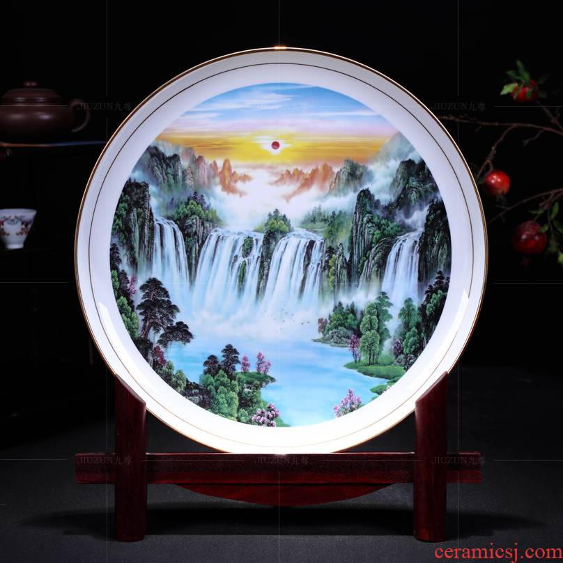 Jingdezhen ceramics decoration see big rivers, hang dish of modern Chinese style living room sat dish dish handicraft
