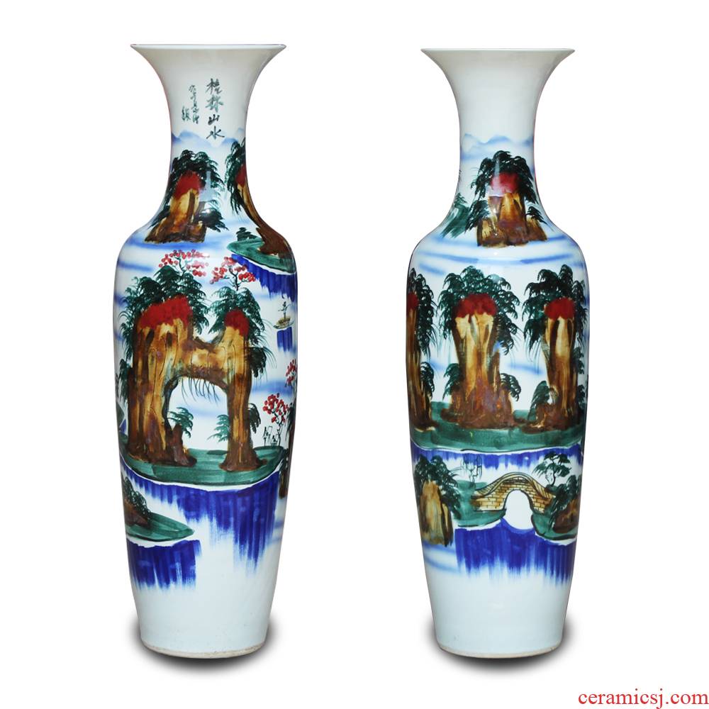 Guilin landscape landing big hand draw freehand brushwork in traditional Chinese ink in the jingdezhen ceramics vase rural hall decorative furnishing articles