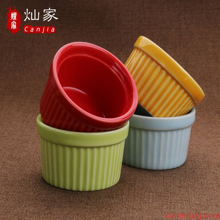 Ceramic baking dish high - temperature baking tools pudding cup baking bowl of shu she stripe cup dessert cup