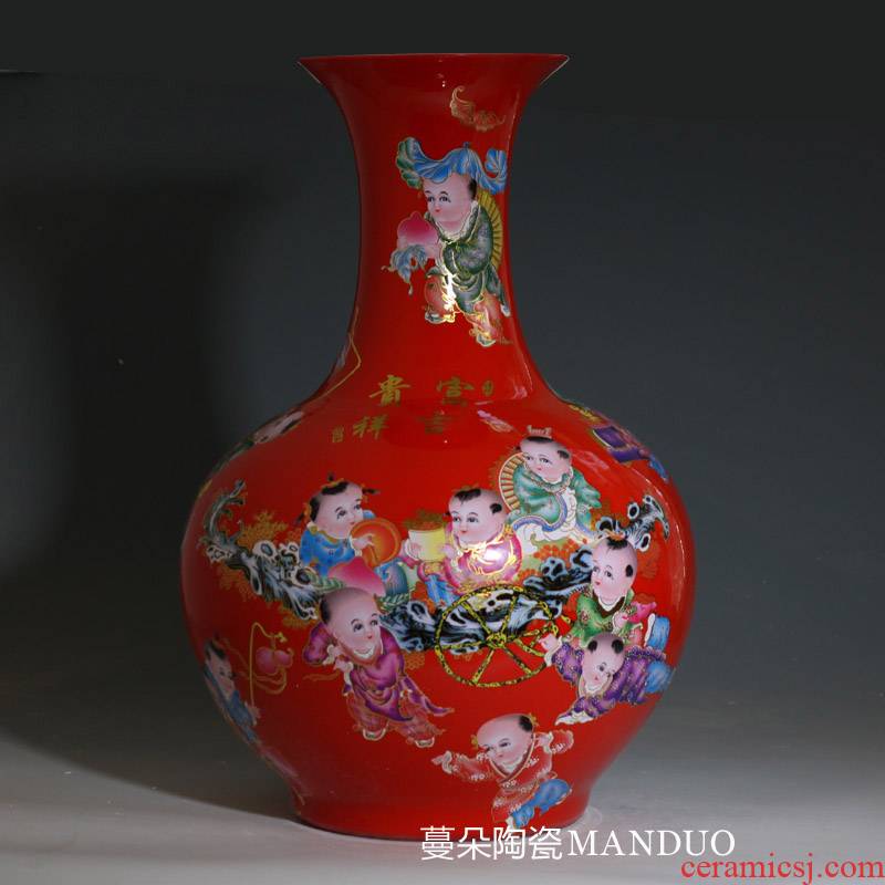 Jingdezhen ceramic bright red the ancient philosophers figure flower vases, the sitting room the bedroom furnishing articles rich ancient frame decorative porcelain vase