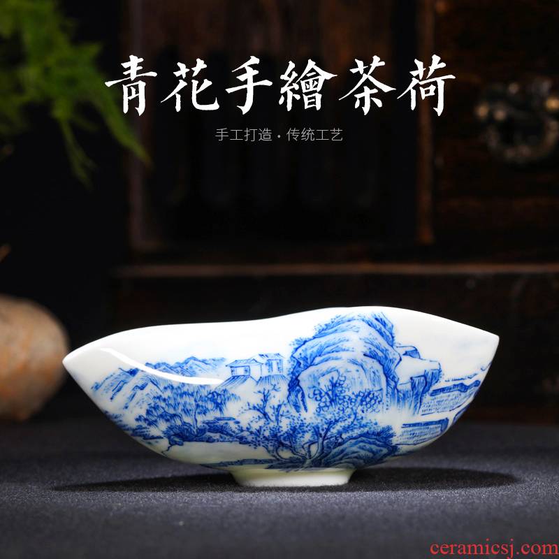 Offered home - cooked hand blue and white porcelain in jingdezhen porcelain tea set tea holder shovel tea accessories checking tea, Chinese style