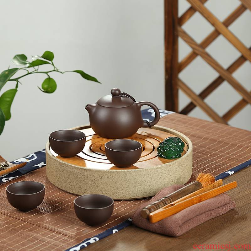 Circular tray tea set small dry bamboo ceramic plate kung fu tea tea set coarse pottery tea tray was Japanese sea