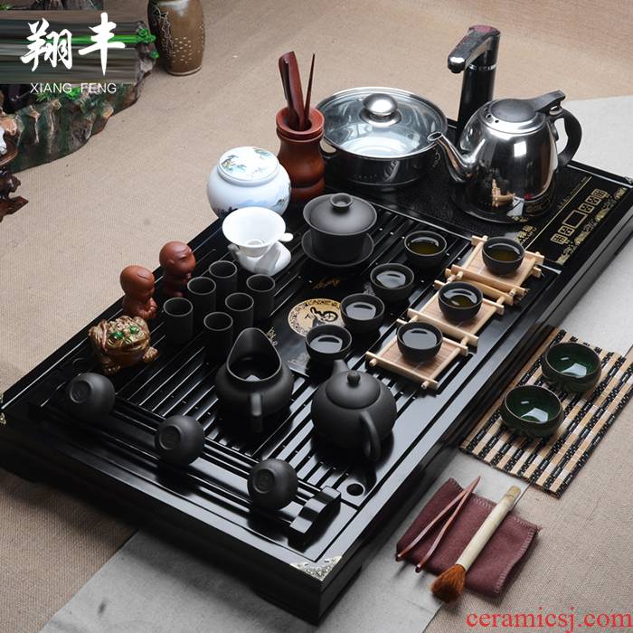 Xiang feng tea set tea service of a complete set of kung fu tea set purple four unity induction cooker solid wood tea tray